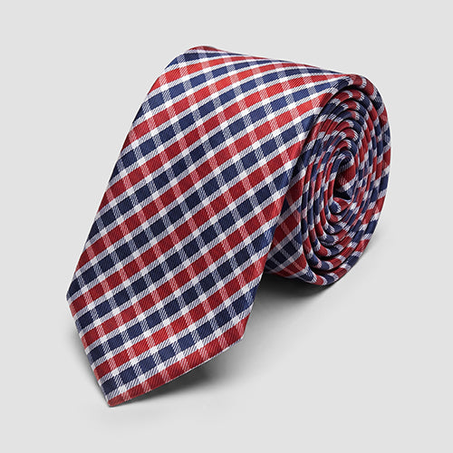Laurant Bennet Tie in Plaid Red/Navy