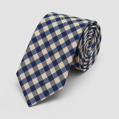 Laurant Bennet Tie in Plaid Navy/Yellow