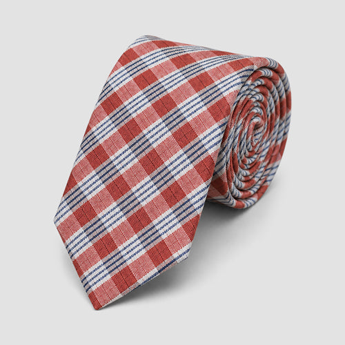 Laurant Bennet Tie in Plaid Red/Navy