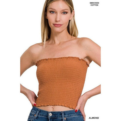 CT-4660BA Smocked Tube Top in Almond