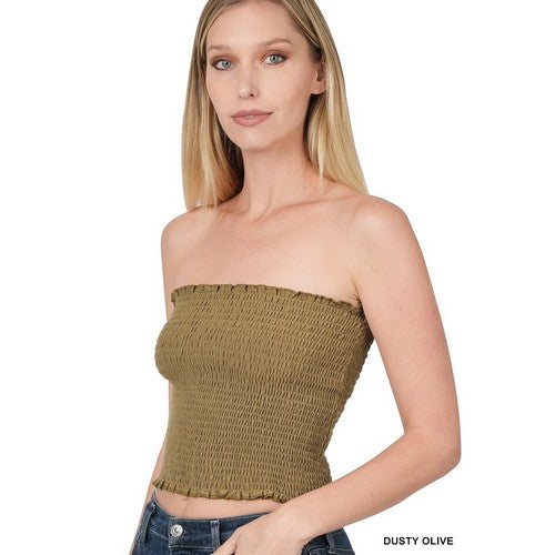 CT-4660BA Smocked Tube Top in Dusty Olive