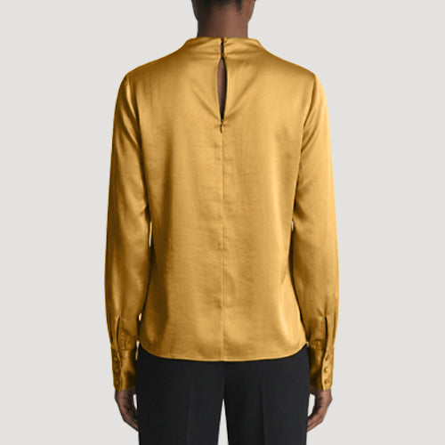 River Island Satin Fold-Over Blouse in Gold