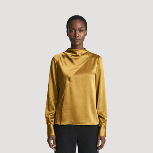 River Island Satin Fold-Over Blouse in Gold 