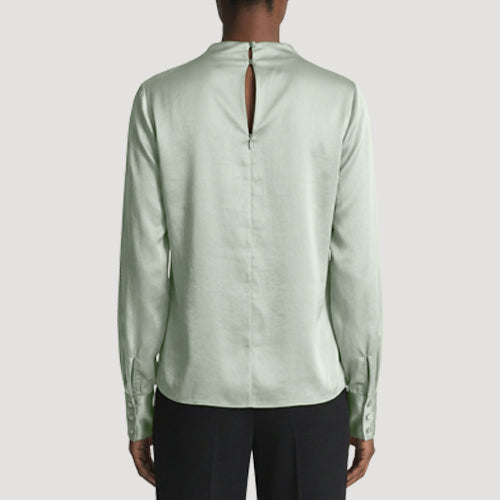 River Island Satin Fold-Over Blouse in Olive