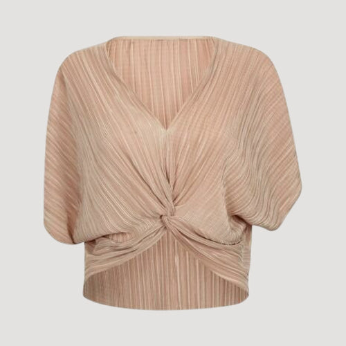 Dorothy Perkins Accordian Pleat Knot-Front Top in Champagne