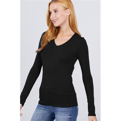 V-Neck Long Sleeve T-Shirt Black