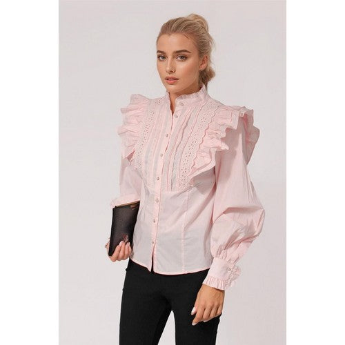 226886456234 River Island Ruffle Broderie Puff Sleeve Blouse in Pink