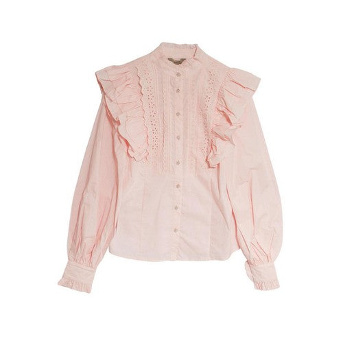 River Island Ruffle Broderie Puff Sleeve Blouse in Pink