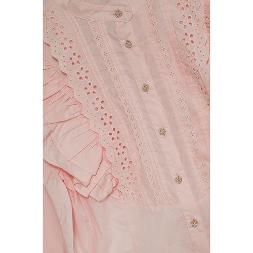 River Island Ruffle Broderie Puff Sleeve Blouse in Pink