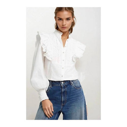 River Island Ruffle Broderie Puff Sleeve Blouse in White