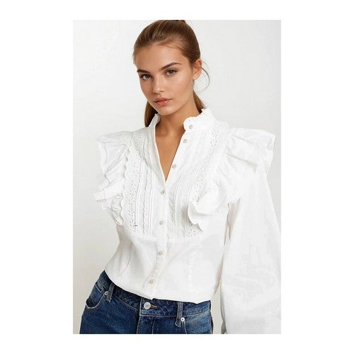 226886456234 River Island Ruffle Broderie Puff Sleeve Blouse in White
