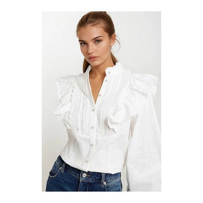 226886456234 River Island Ruffle Broderie Puff Sleeve Blouse in White