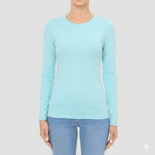Long Sleeve Round Neck Tee Aqua