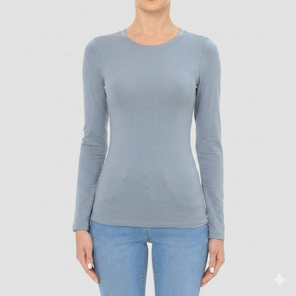 Long Sleeve Round Neck Tee Medium Grey