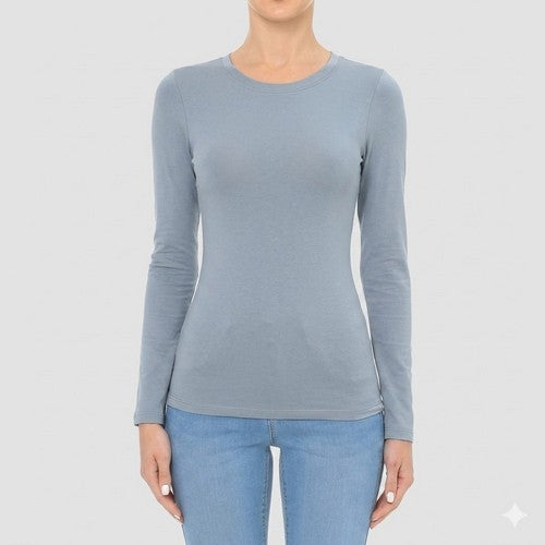 Long Sleeve Round Neck Tee Medium Grey