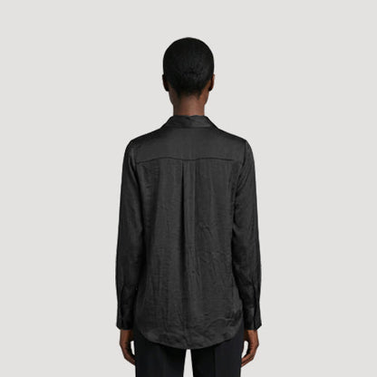 Portrait Washed Satin Shirt in Black