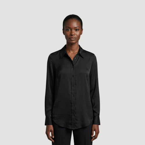 Portrait Washed Satin Shirt in Black