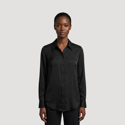Portrait Washed Satin Shirt in Black