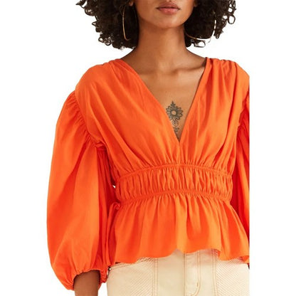 Everyday Satin Gypsy Waist Blouse in Orange