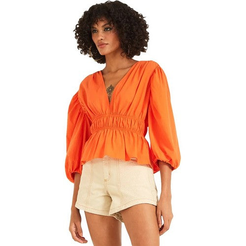 364606049-53762 Everyday Satin Gypsy Waist Blouse in Orange