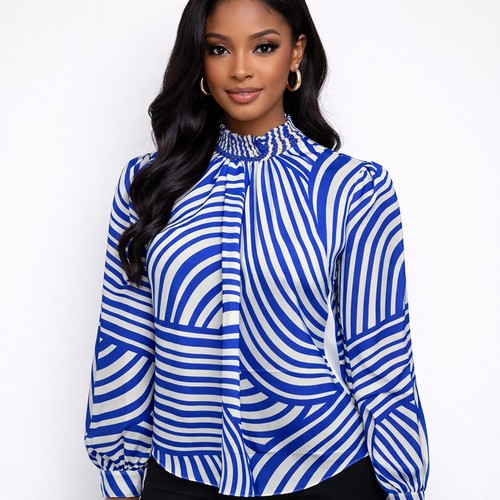 Abstract Stripe Blouse in Navy & White