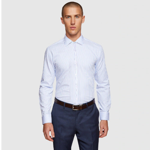 Cedar Wood State Slim Fit Long Sleeve Shirt White/Blue Stripe