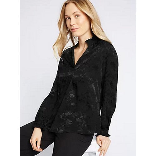 Marks & Spencer Jacquard Floral Cuff Detail Blouse Black