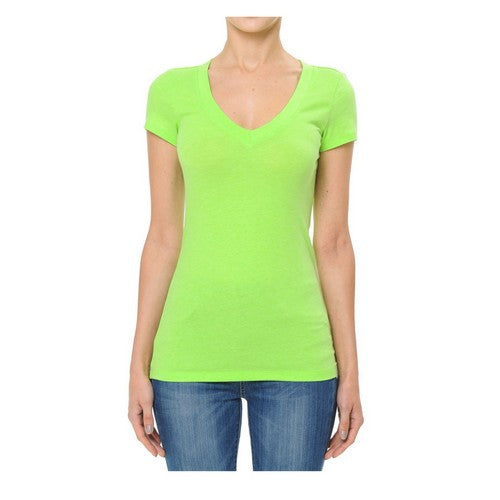 V-Neck Short Sleeve T-Shirt New Neon Lime