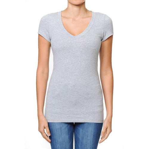 V-Neck Short Sleeve T-Shirt Heather Grey