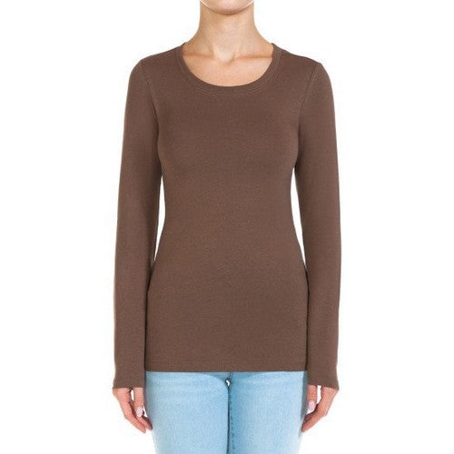 Crew Neck Long Sleeve T-Shirt in Chestnut