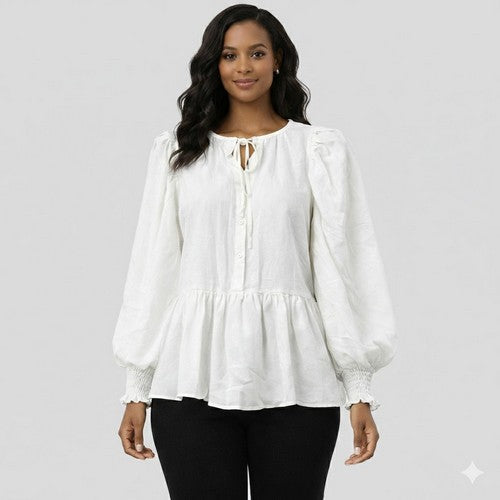 Dorothy Perkins Puff Sleeve Ruffle Top in Ivory