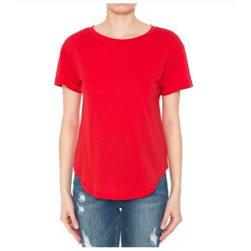 73581 Turn-Up Sleeve Round Hem Loose T-Shirt B.Red
