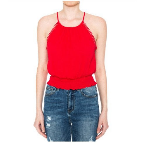 73531 Pom Pom Halter Top B.Red