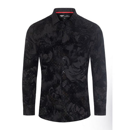 VIFL-218 VIP Collection Slim Fit Long Sleeve Flock Print Shirt in Black Rose
