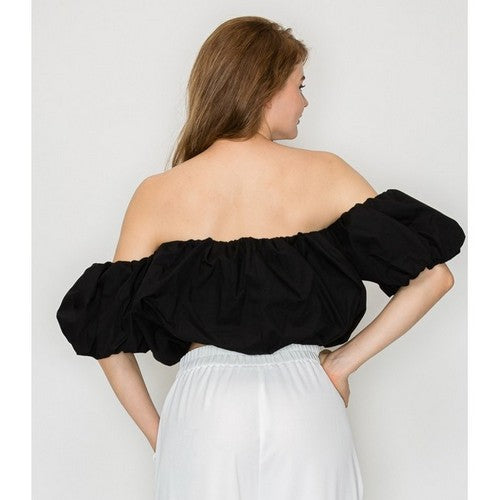 Off-Shoulder Balloon Tube Top in Black
