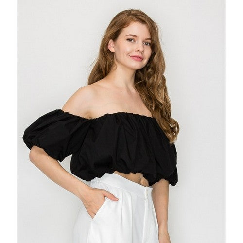 Off-Shoulder Balloon Tube Top in Black
