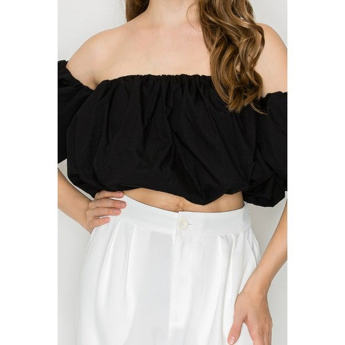 Off-Shoulder Balloon Tube Top in Black