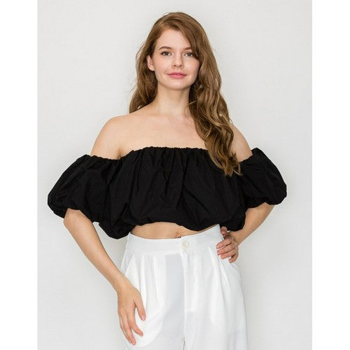 IT92977A Off-Shoulder Balloon Tube Top in Black