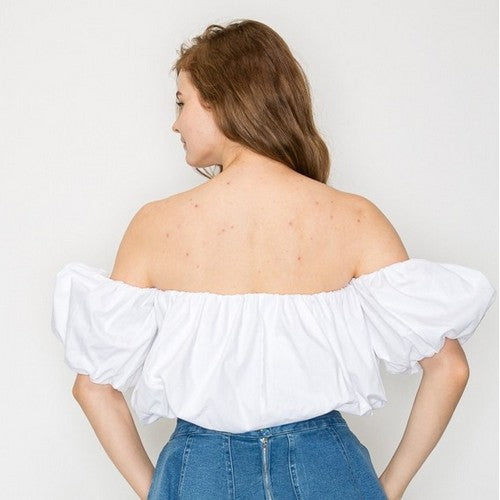 Off-Shoulder Balloon Tube Top in White