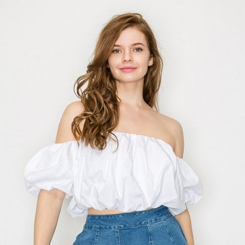 IT92977A Off-Shoulder Balloon Tube Top in White