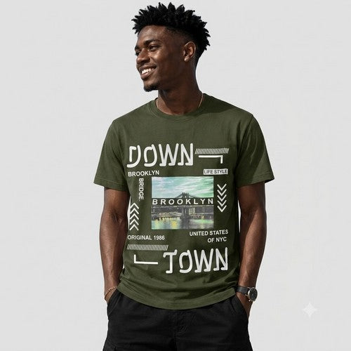14-1352 Down Town/Brooklyn Bridge Nominal Printed Jersey in Dark Green