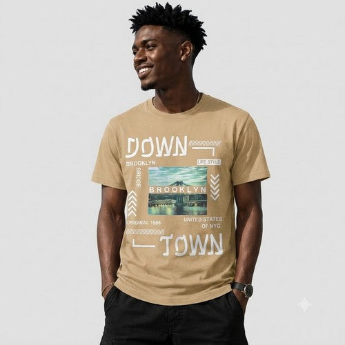14-1352 Down Town/Brooklyn Bridge Nominal Printed Jersey in Light Brown