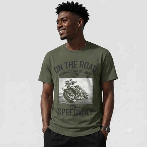 14-1352 On The Road / Motorcycle Nominal Printed Jersey in Dark Green