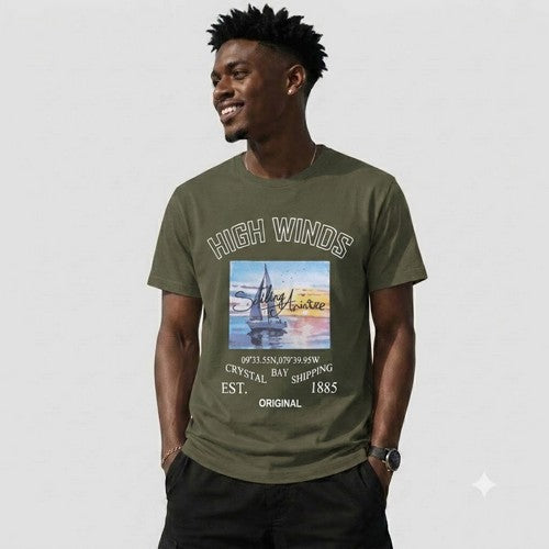 14-1352 High Winds/Sailing Boat Nominal Printed Jersey in Dark Green