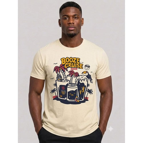 C102-1835 Booze Cruise Printed T-Shirt in White