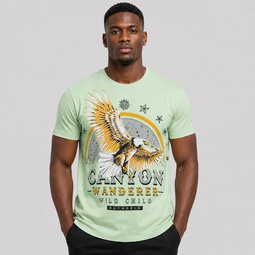C102-1835 CANYON WANDERER / EAGLE Printed T-Shirt in Green