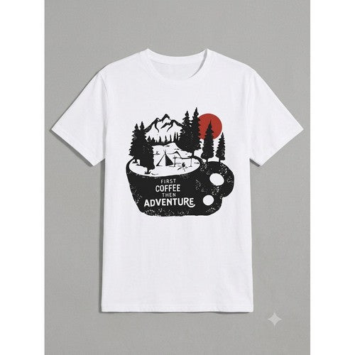 First Coffee Then Adventure Printed T-Shirt in White