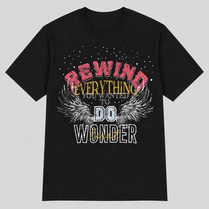 [VAT-FREE PRICE SLASH]Rewind Everything / Wonder Printed T-Shirt in Black [FINAL SALE. NO RETURN. NO EXCHANGE. NO REFUND]