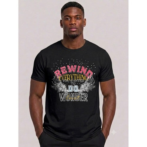 C102-1835 Rewind Everything / Wonder Printed T-Shirt in Black
