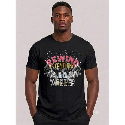C102-1835 Rewind Everything / Wonder Printed T-Shirt in Black